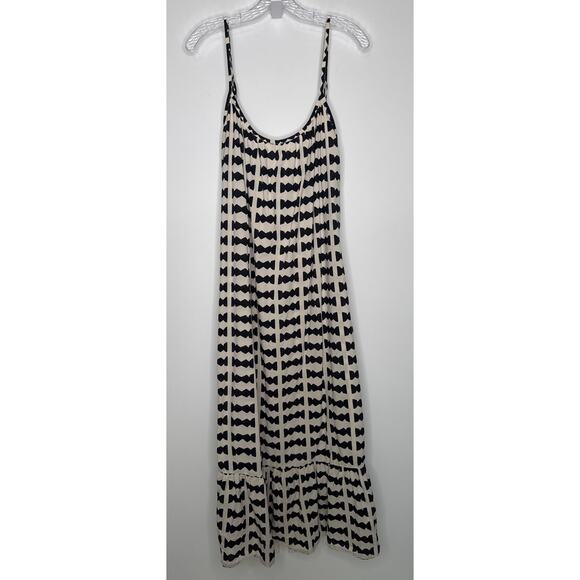 Bel Kazan Bow Print Maxi Dress Black White Ruffle Hem Boho Resort large - Picture 4 of 16